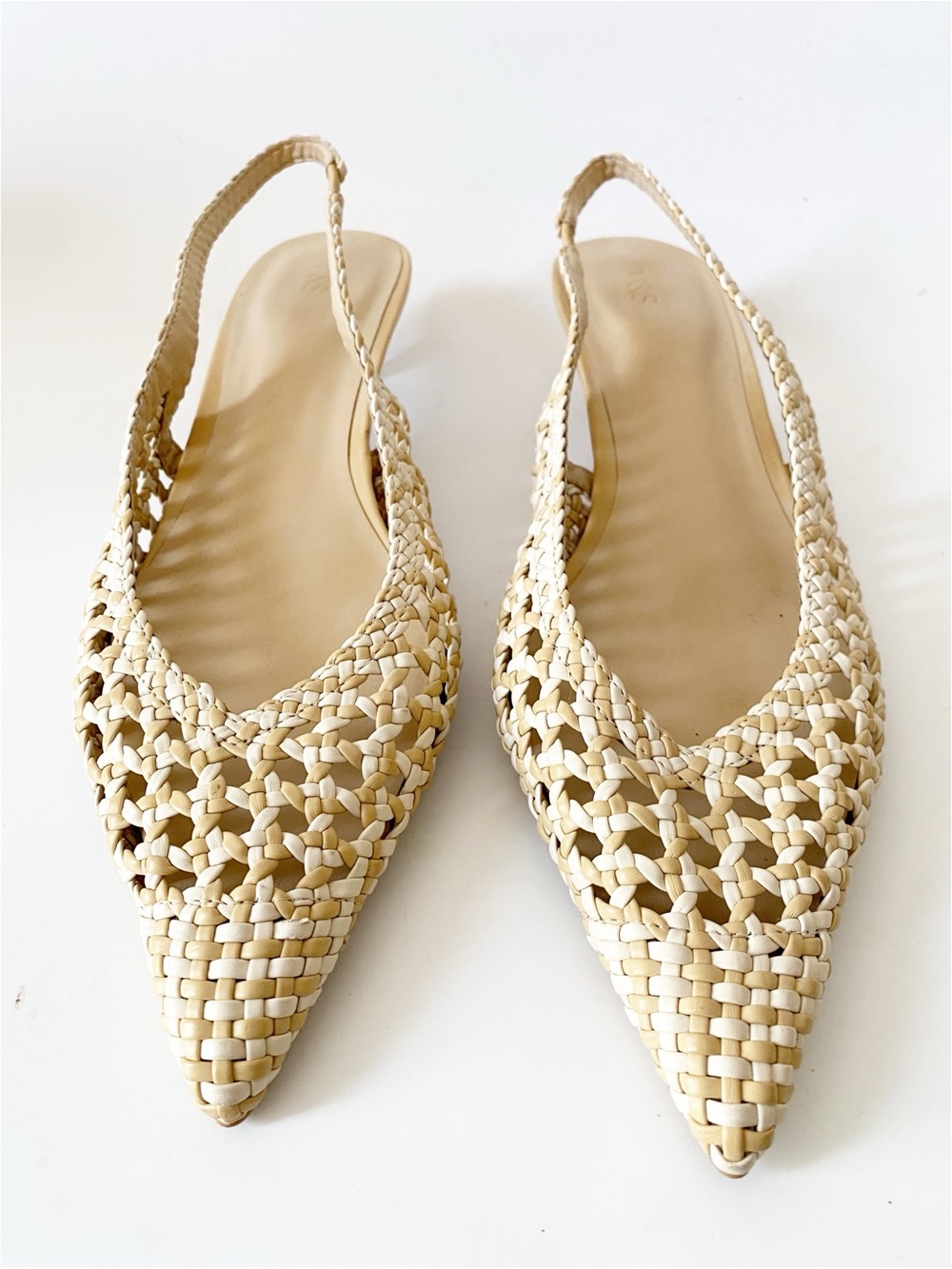 M&S (Marks&Spencer) Pointed-Toe Basket Weave Slingback Kitten Heel Wedding Chic